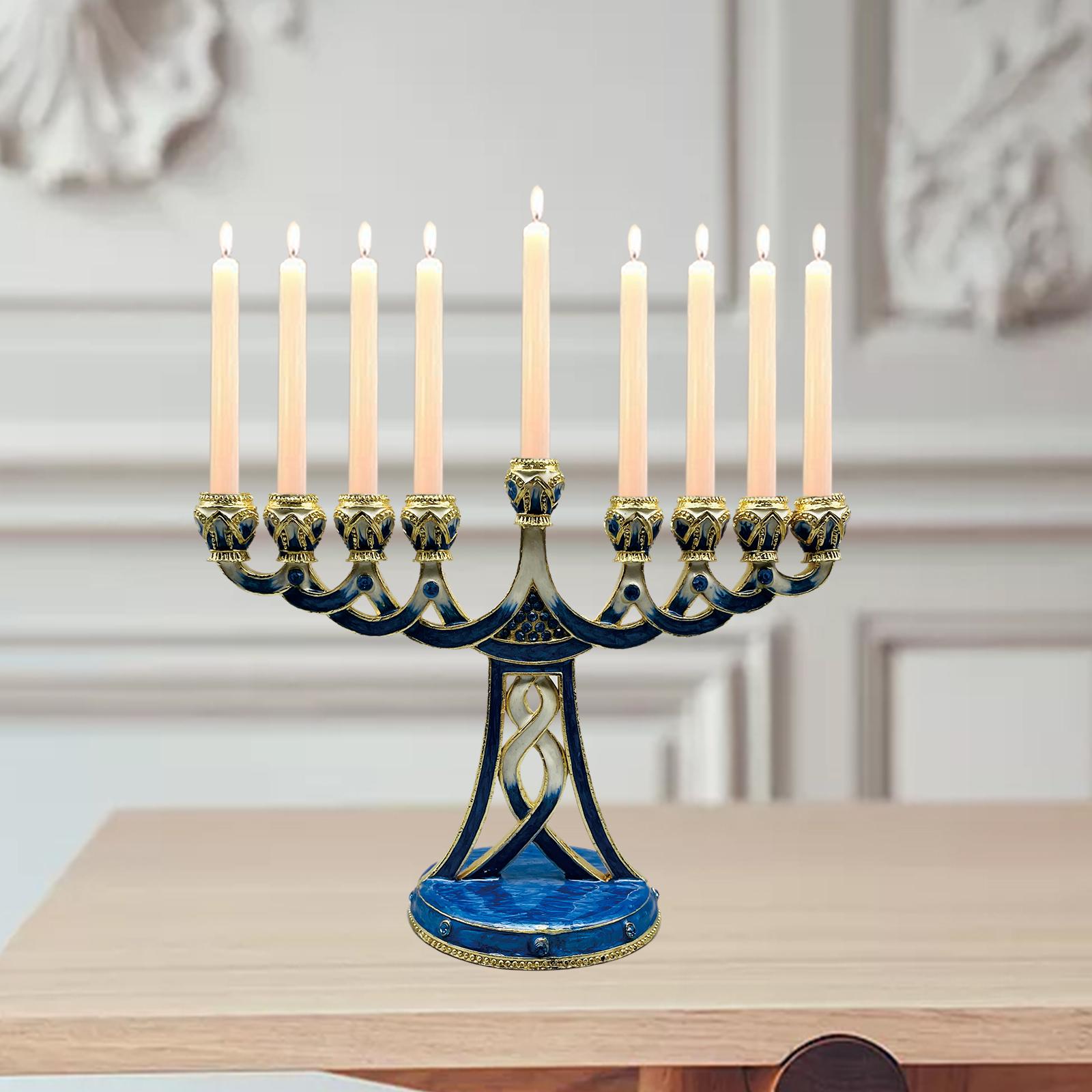 Paraffin Wax - Emaliowany świecznik w kształcie menorah, antyczny,