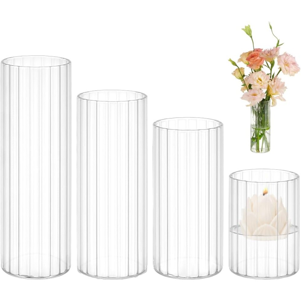 Candle Containers - 4 sztuki szklanych cylindrycznych wazonów 3,5/5,5/6,7/7,8