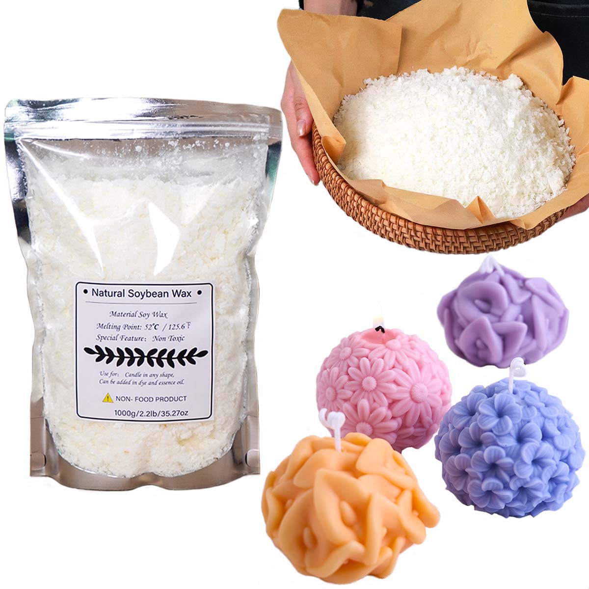 Candle Making Kit - 100/250/500/1000g Naturalny Wosk Sojowy w Płatkach